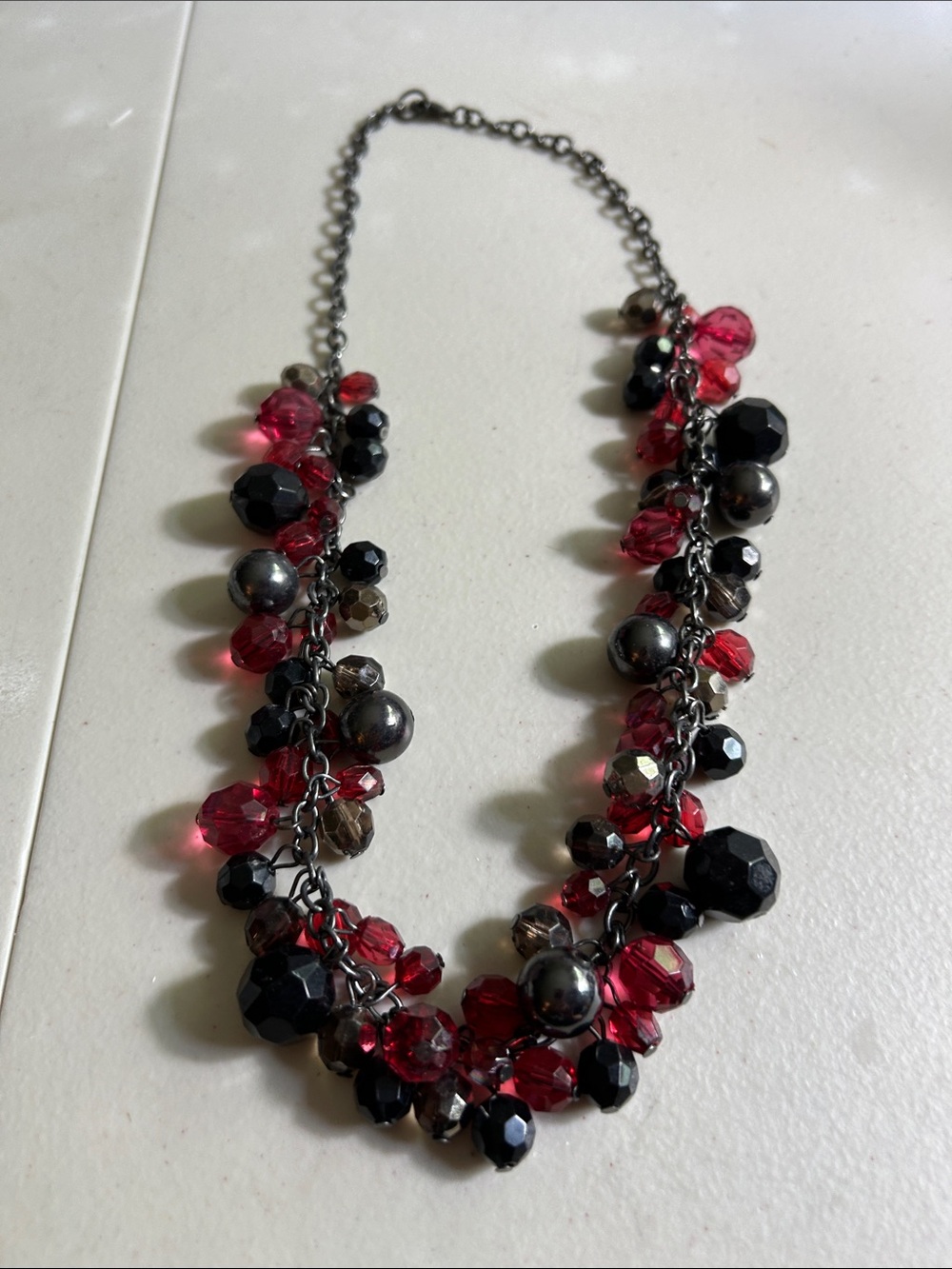 Red & Black Beaded Cluster Necklace